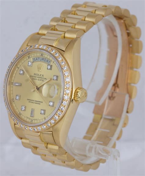 rolex 18k gold datejust president date watch w diamonds|rolex datejust gold price.